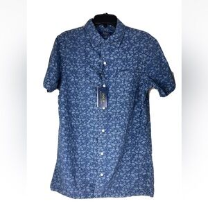 Polo Ralph Lauren 100% Linen Mens Blue Tropical Print Short Sleeve Shirt Size S